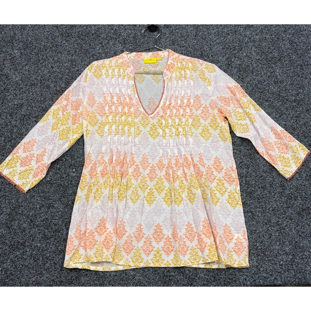 Roberta Roller Rabbit Tunic Women S Orange Yellow Block Print Cotton Boho Top